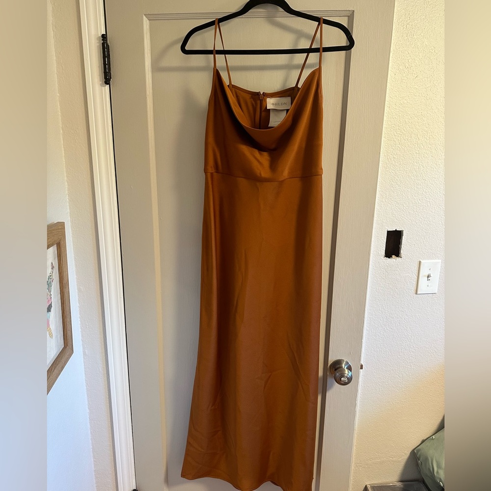 BHLDN Cali satin Cowl Neck MIDI Slip Dress
